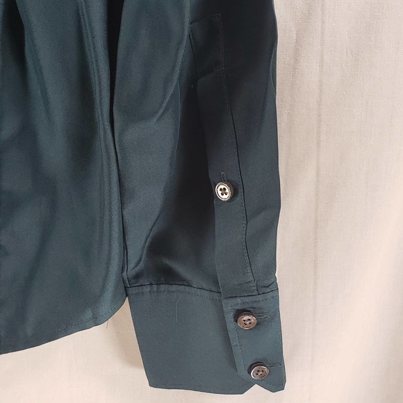 Ann Taylor Green Button-Down Size 8 Collared V-Neck Long Sleeve Blouse - Picture 3 of 4